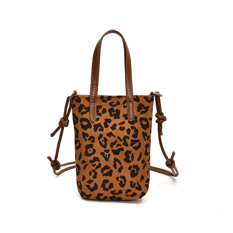 Vintage Leopard Print Fashion Messenger Bag Suede Mobile Phone Bag